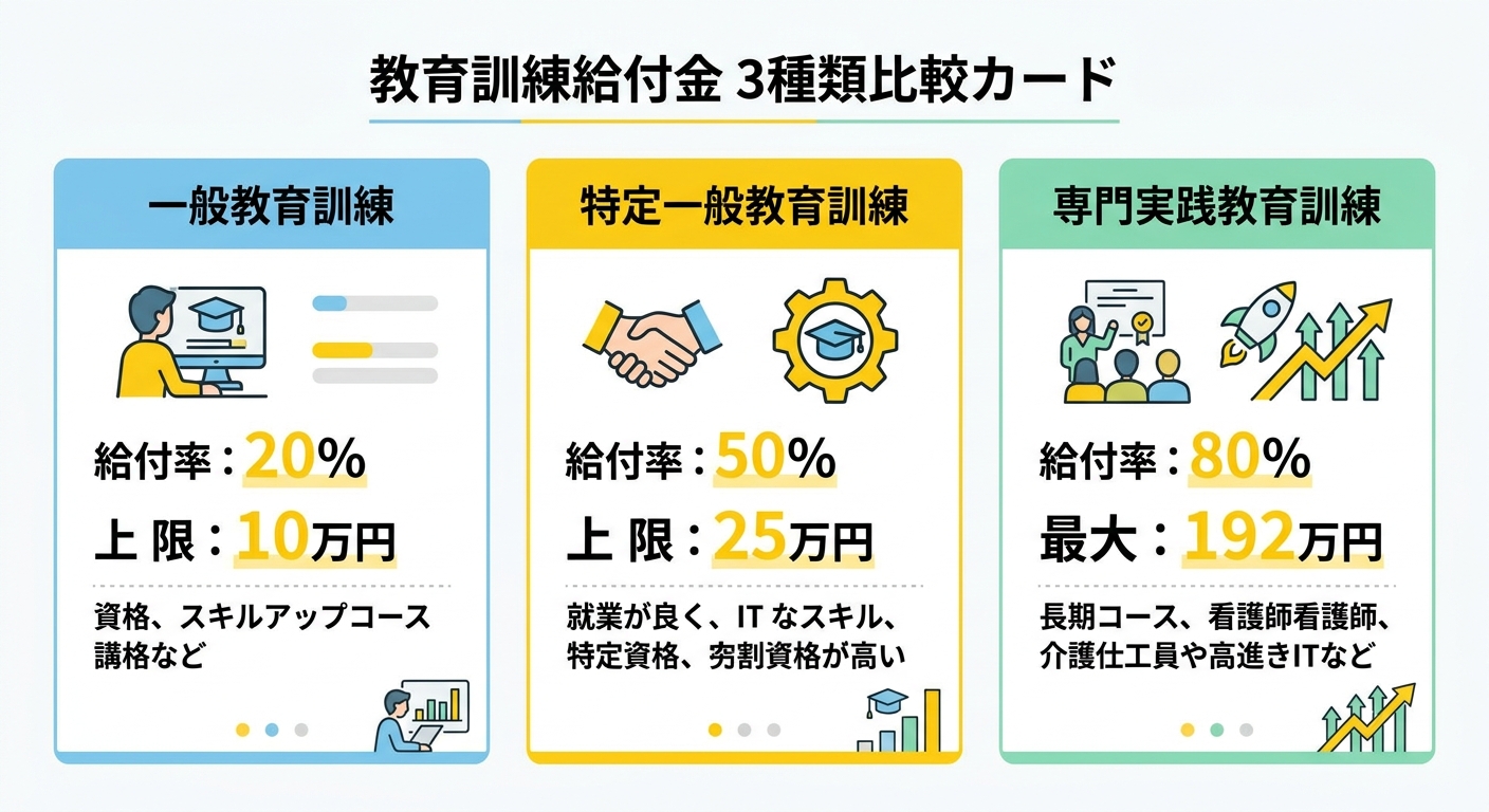 教育訓練給付金 3種類の給付率比較