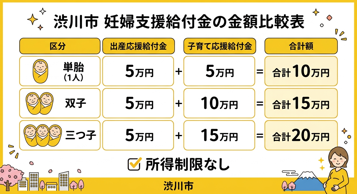 給付金額比較表: 単胎・双子・三つ子別の支給額