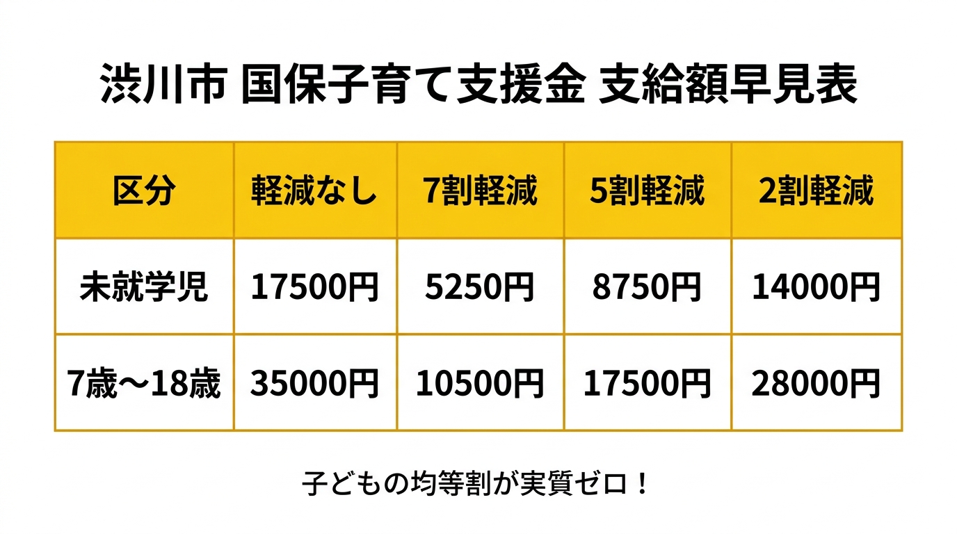 渋川市国保子育て支援金 支給額早見表