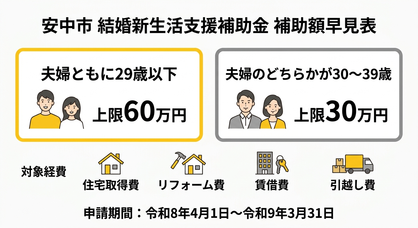安中市 結婚新生活支援補助金 補助額早見表