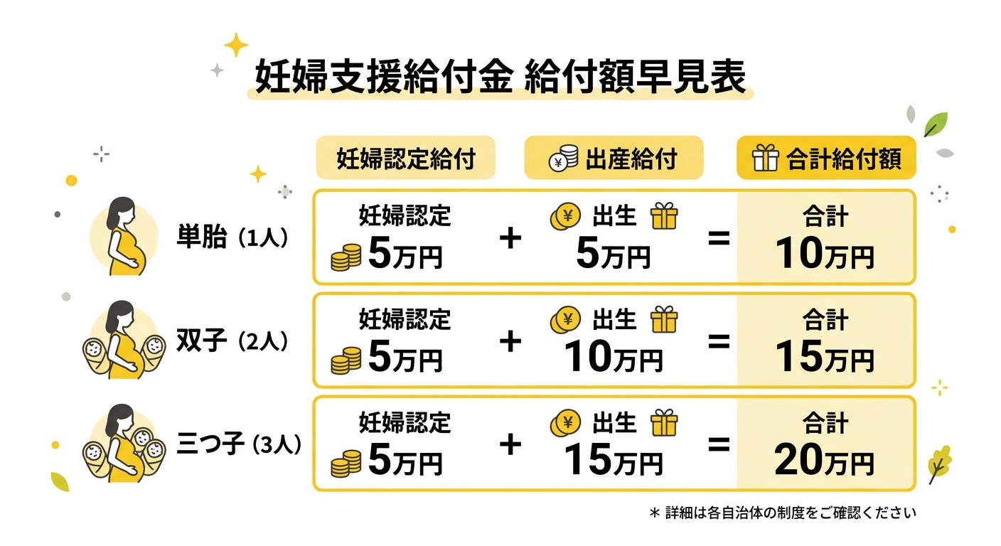 妊婦支援給付金 給付額早見表
