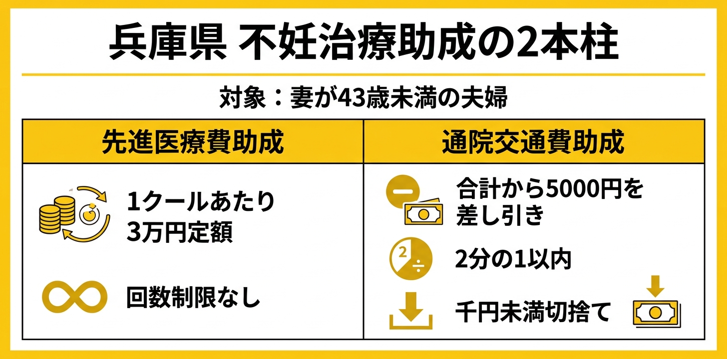 兵庫県不妊治療助成2本柱の比較図