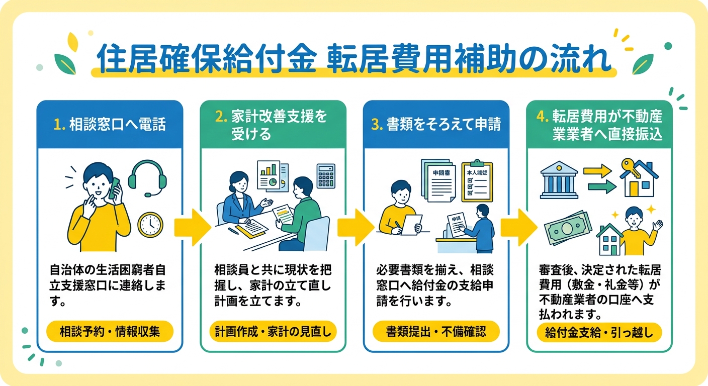 住居確保給付金 転居費用補助の流れ