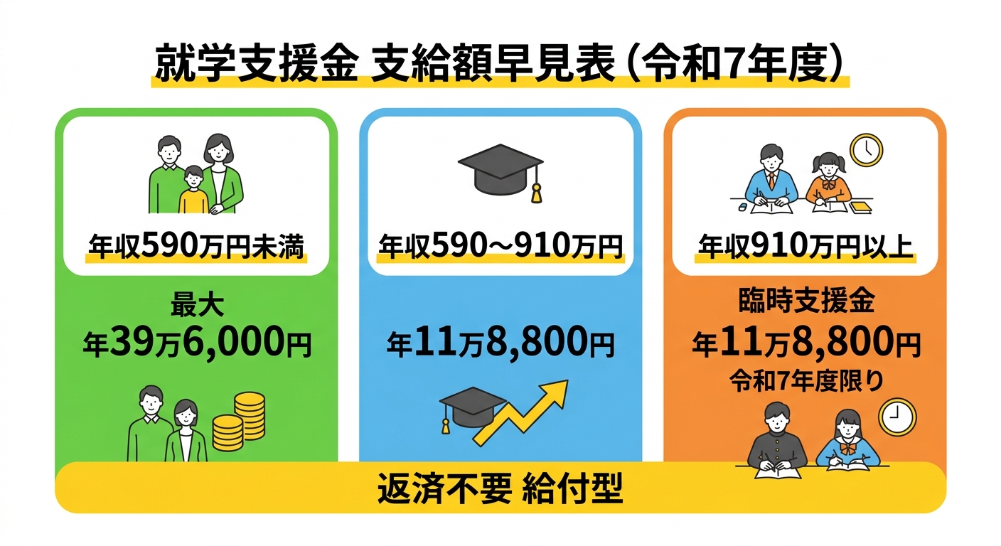 私立高校就学支援金の支給額早見表（令和7年度）