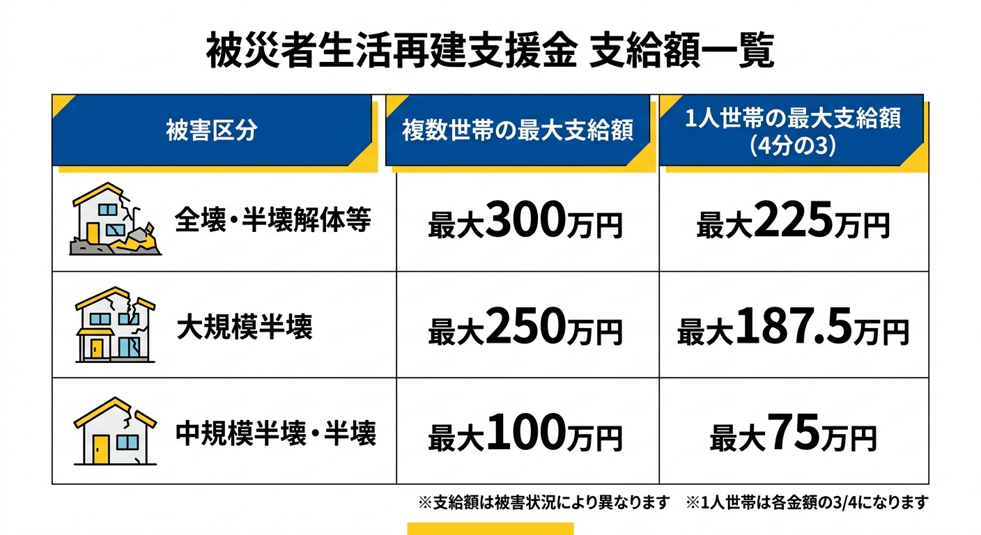 被災者生活再建支援金 支給額一覧