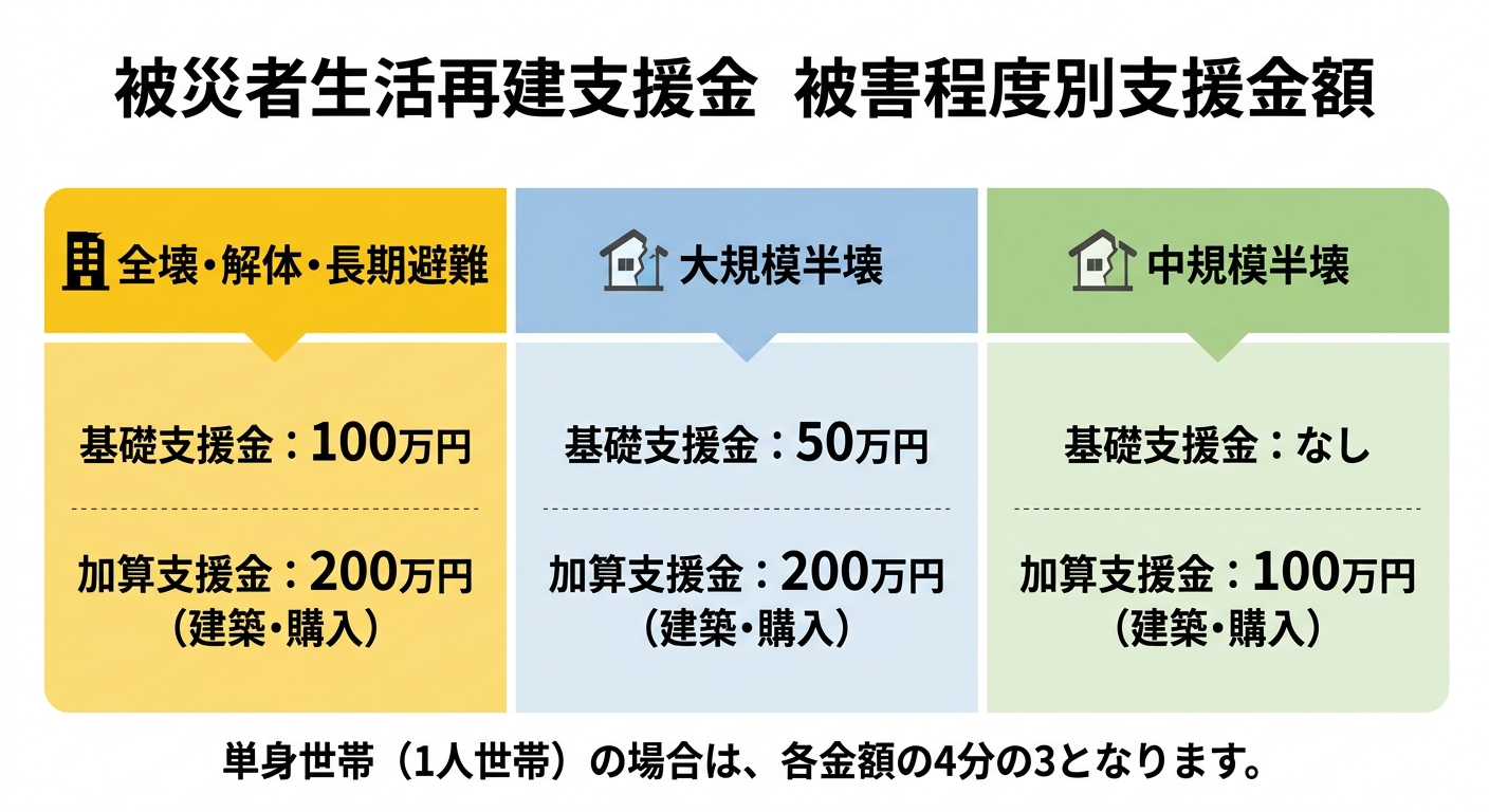 被害程度別 対象世帯と支援金額の比較図