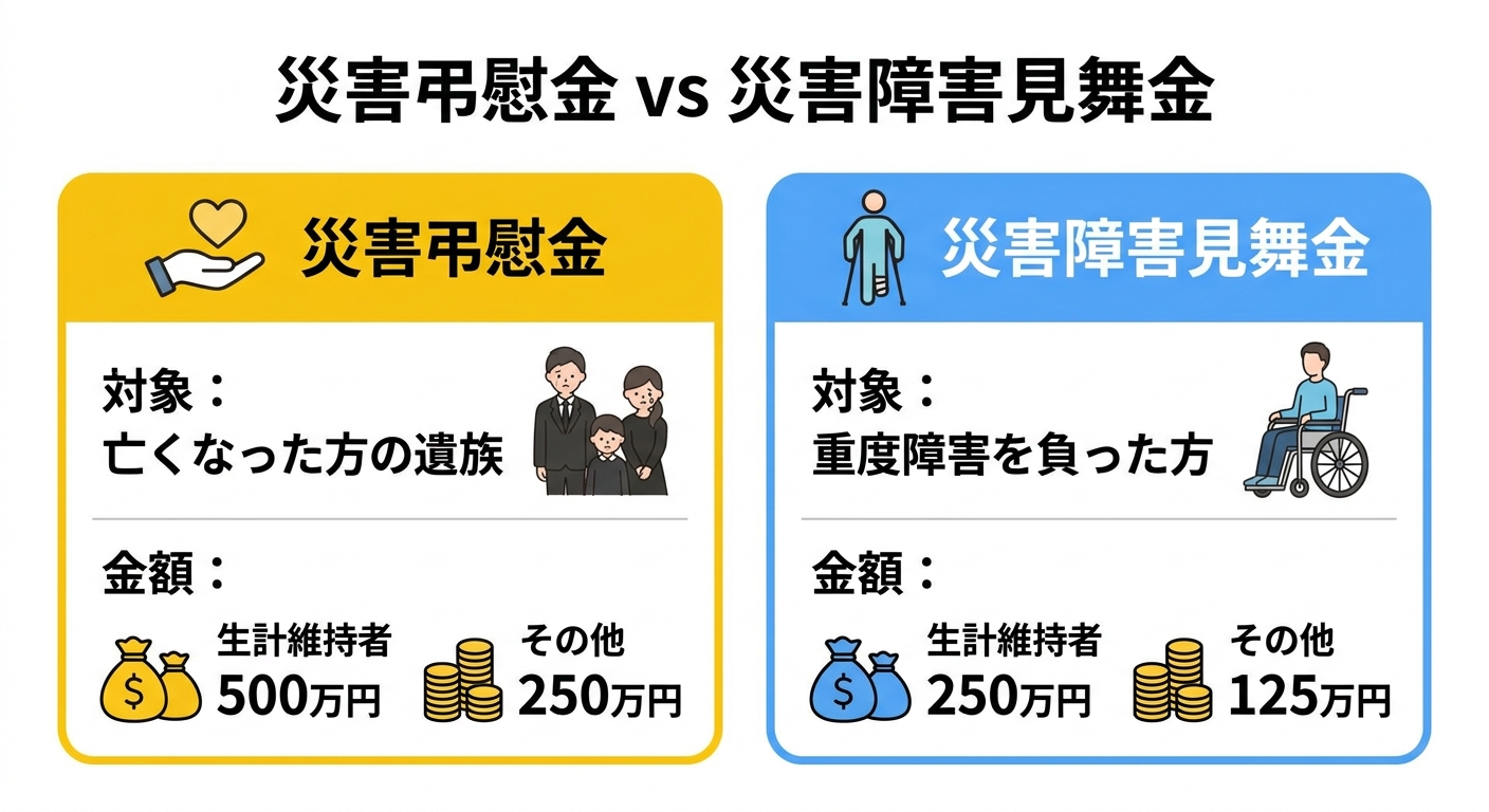 災害弔慰金・災害障害見舞金 比較表