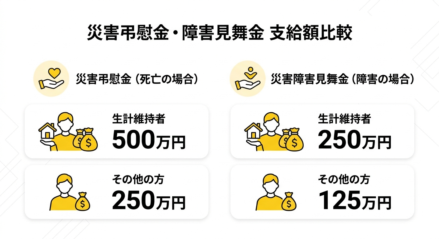 災害弔慰金・障害見舞金 支給額比較図