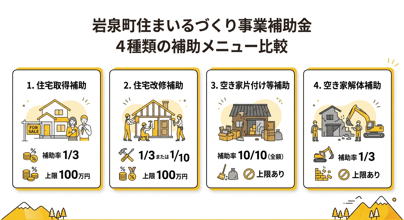 岩泉町住まいるづくり事業補助金 4種類の補助メニュー比較