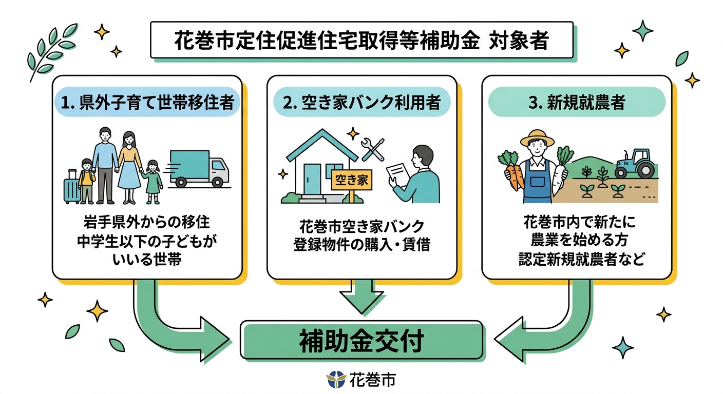 花巻市定住促進住宅取得等補助金の対象者フロー図