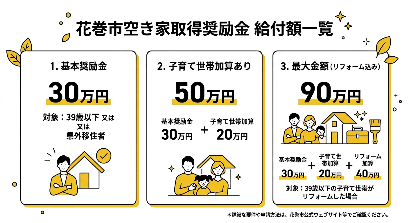 花巻市空き家取得奨励金 給付額一覧