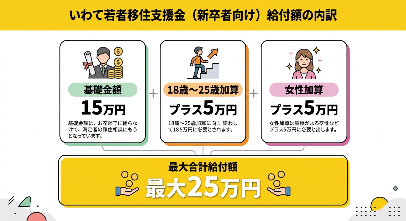 いわて若者移住支援金（新卒者向け）給付額の内訳