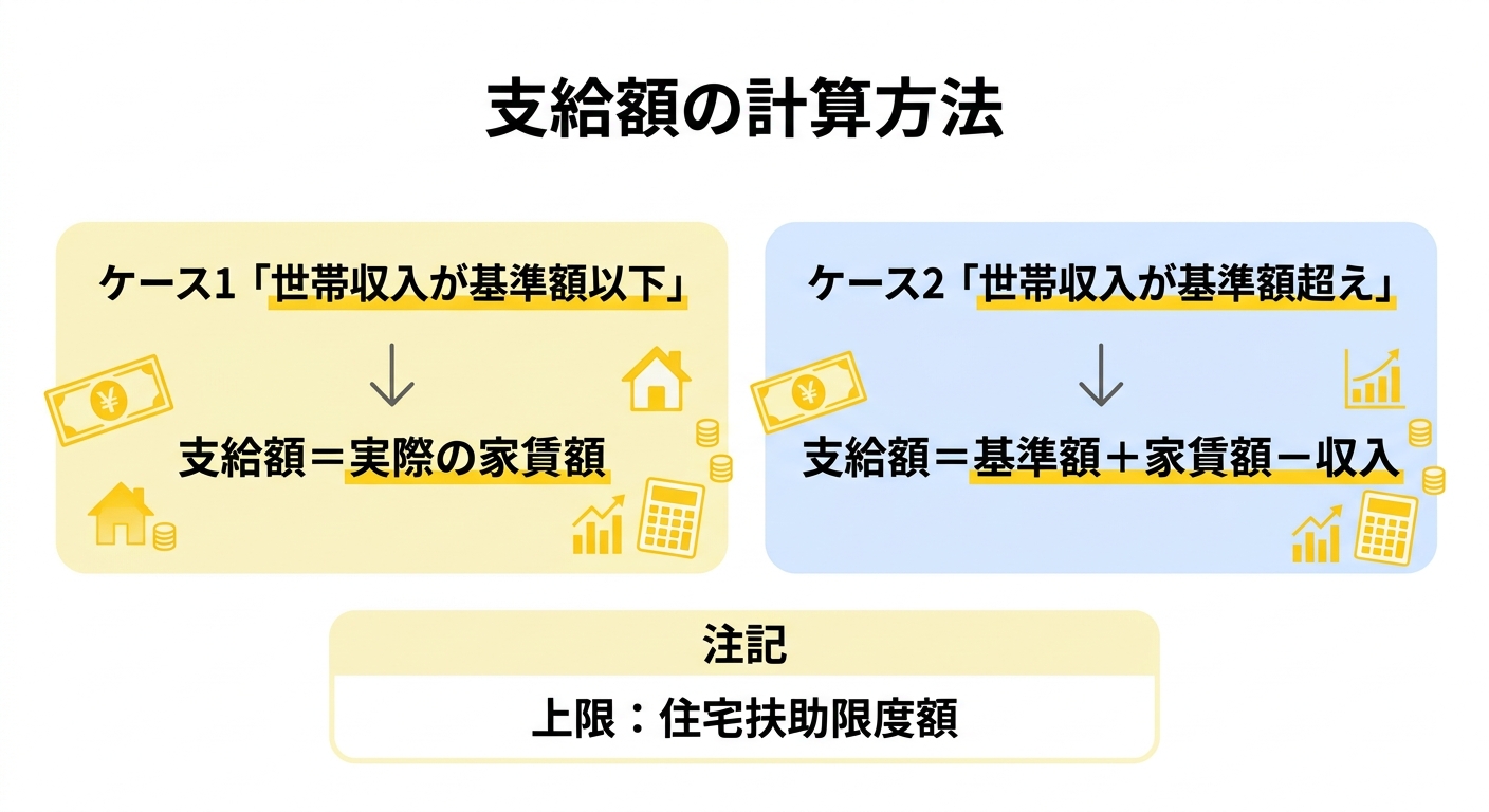 支給額の計算方法を示したインフォグラフィック
