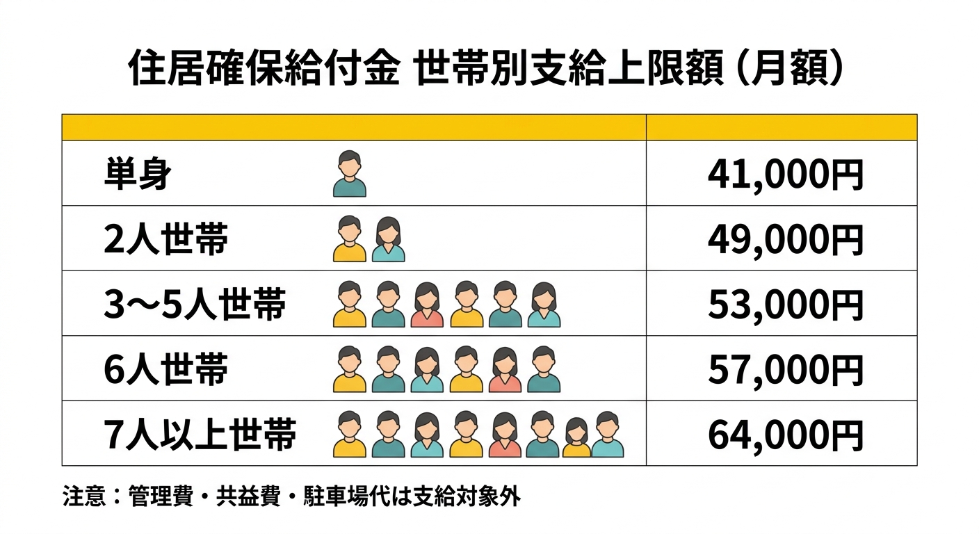 住居確保給付金 世帯別支給上限額一覧表