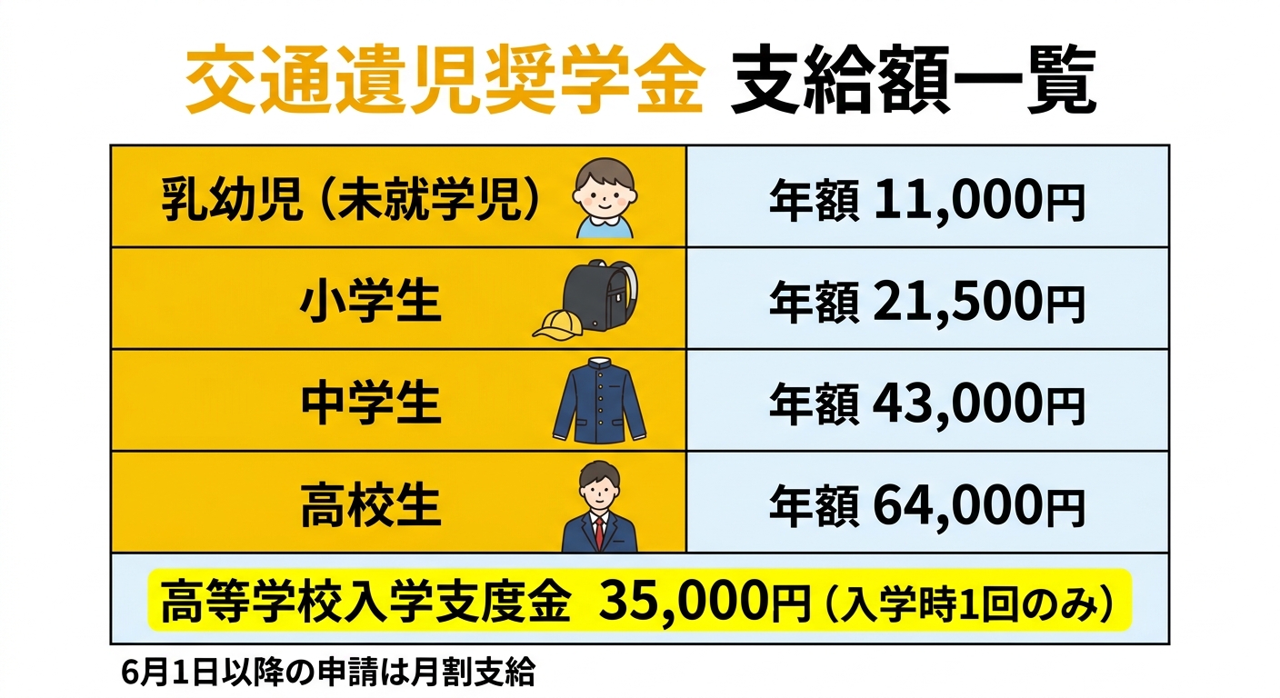 交通遺児奨学金支給額一覧表