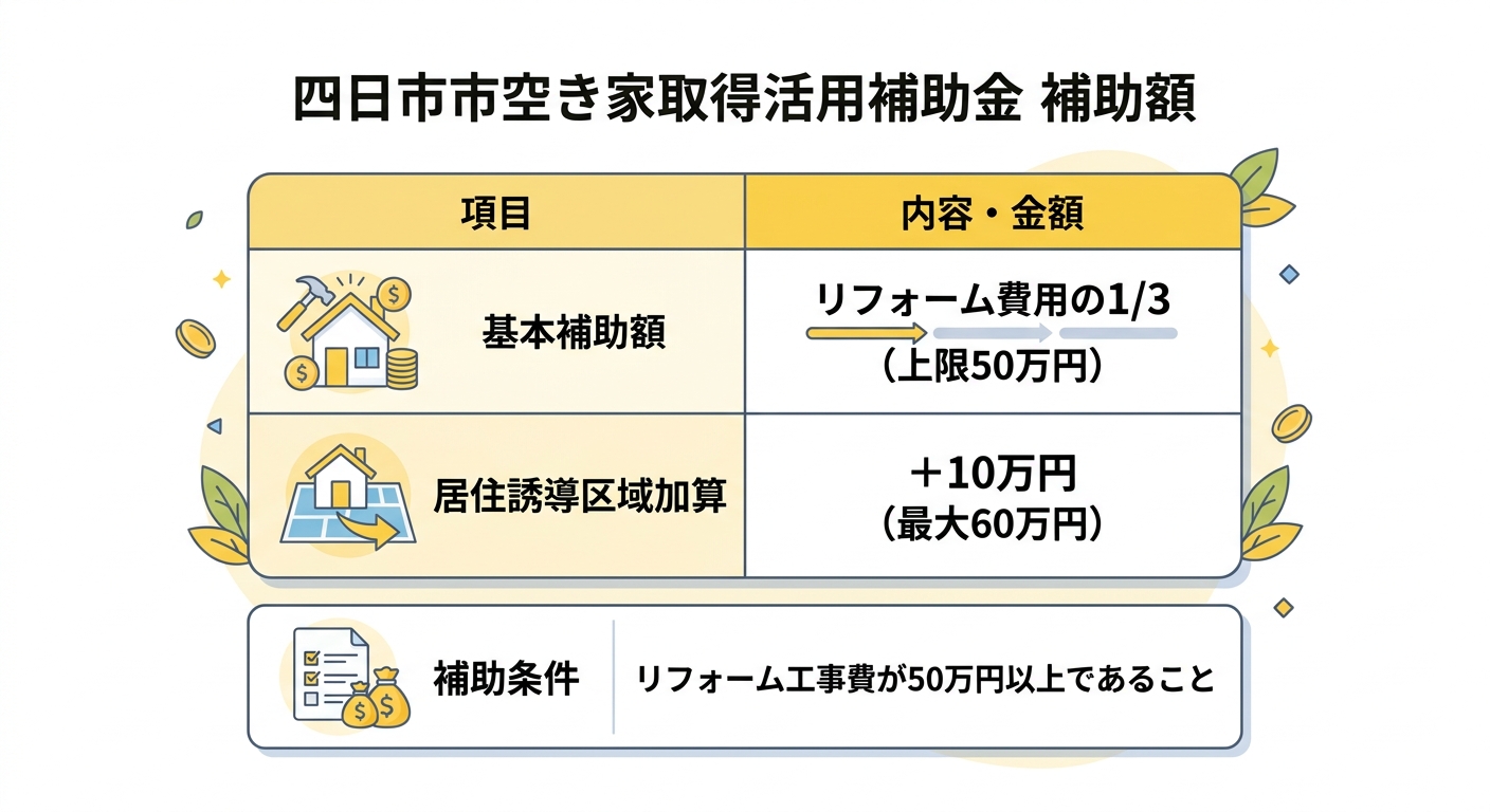 四日市市空き家取得活用補助金の補助額表