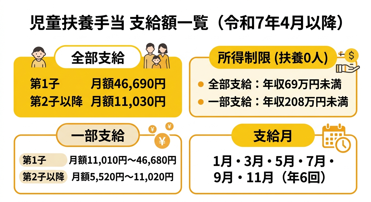 児童扶養手当 支給額一覧（令和7年4月以降）