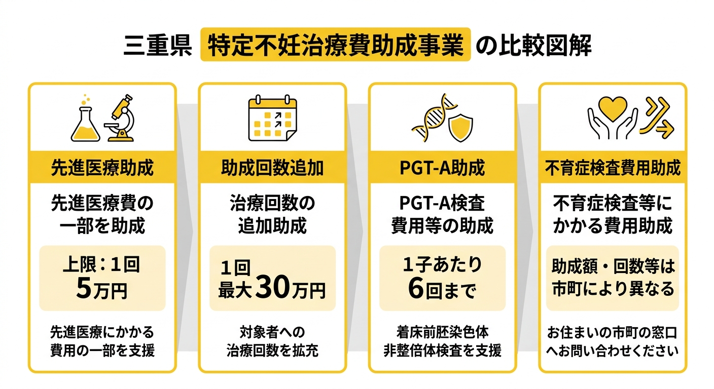 三重県 特定不妊治療費助成事業4種類の概要比較
