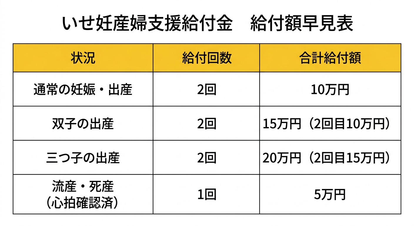 いせ妊産婦支援給付金 給付額早見表