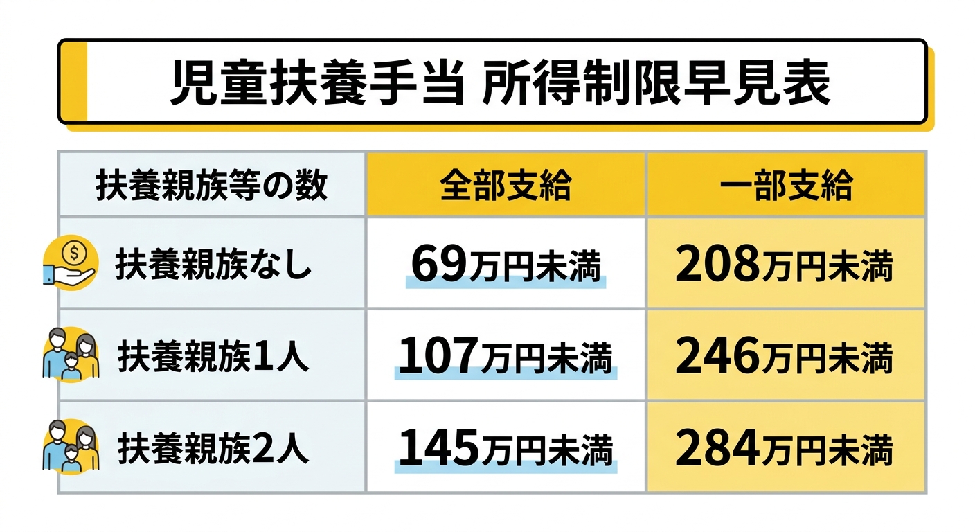 児童扶養手当 所得制限早見表