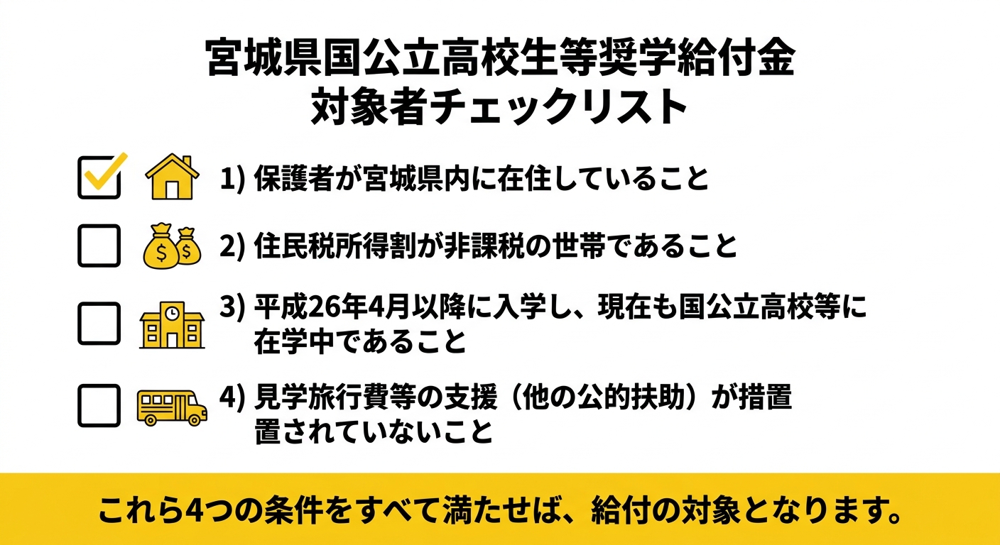 宮城県国公立高校生等奨学給付金 対象者チェックリスト