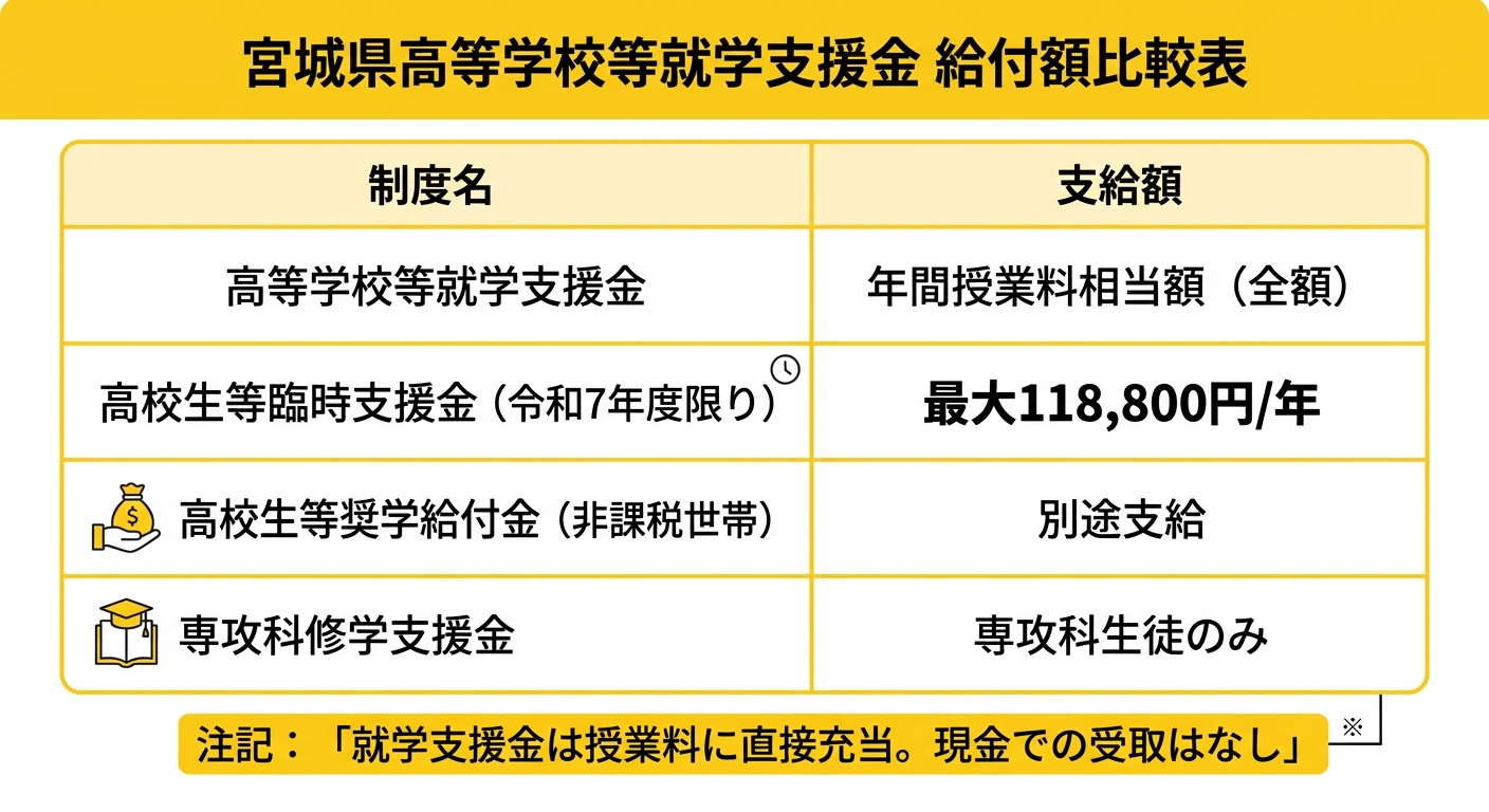 宮城県高等学校等就学支援金 給付額比較表