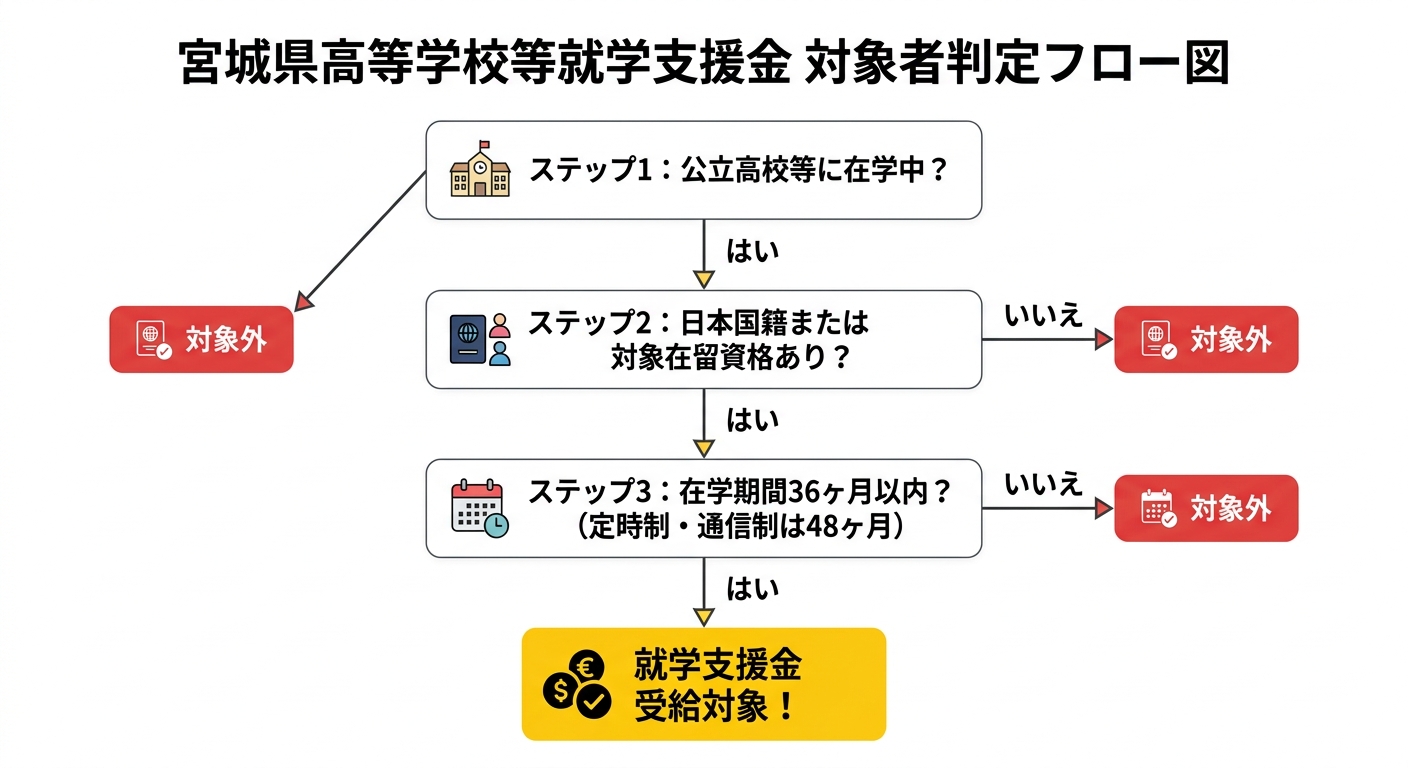 宮城県高等学校等就学支援金 対象者判定フロー