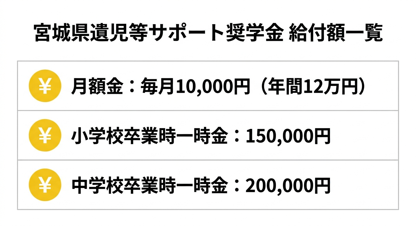 宮城県遺児等サポート奨学金 給付額一覧