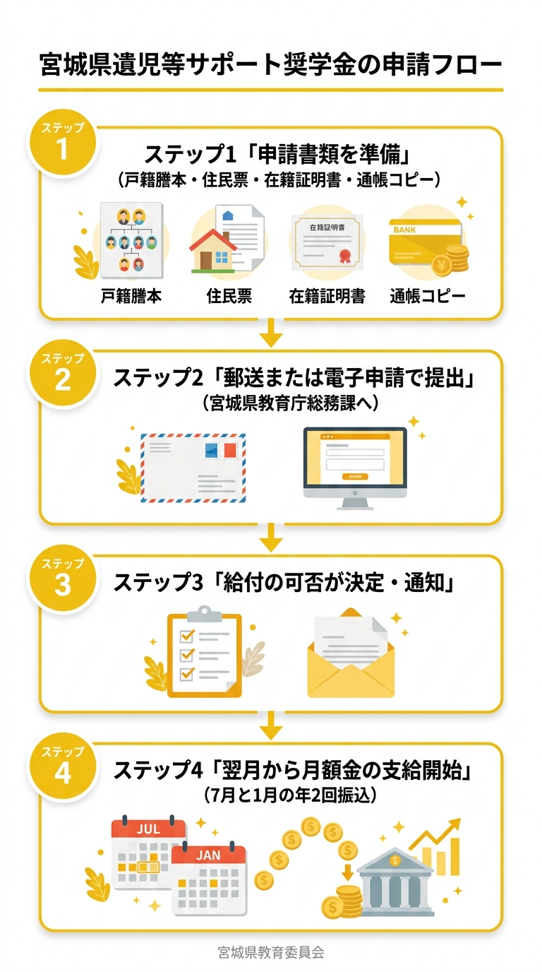 宮城県遺児等サポート奨学金 申請フロー