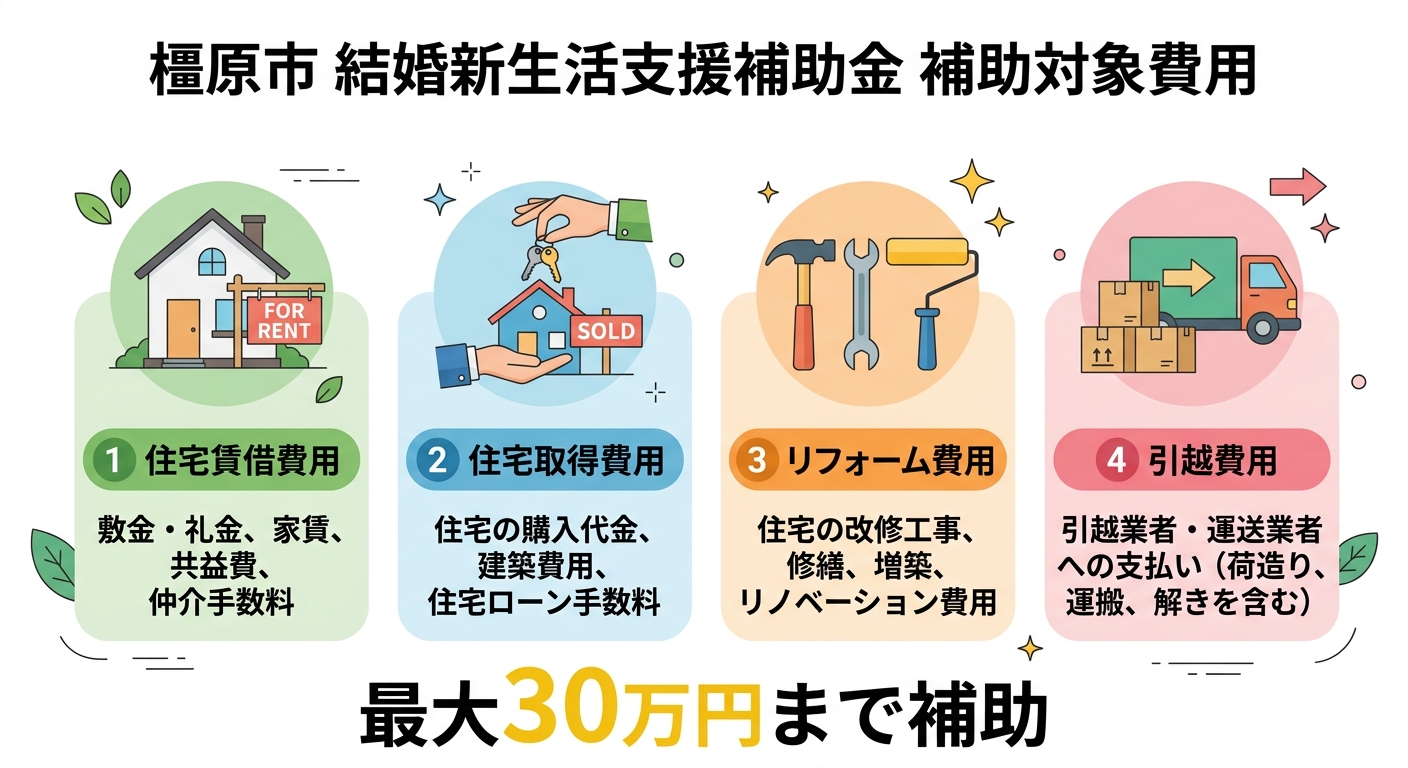 橿原市結婚新生活支援補助金 補助対象費用と金額イメージ