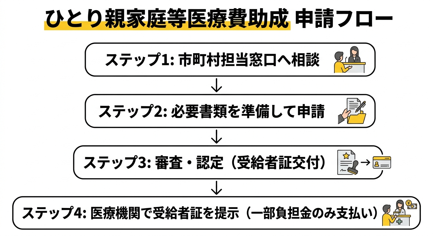 申請フロー（ひとり親家庭等医療費助成）