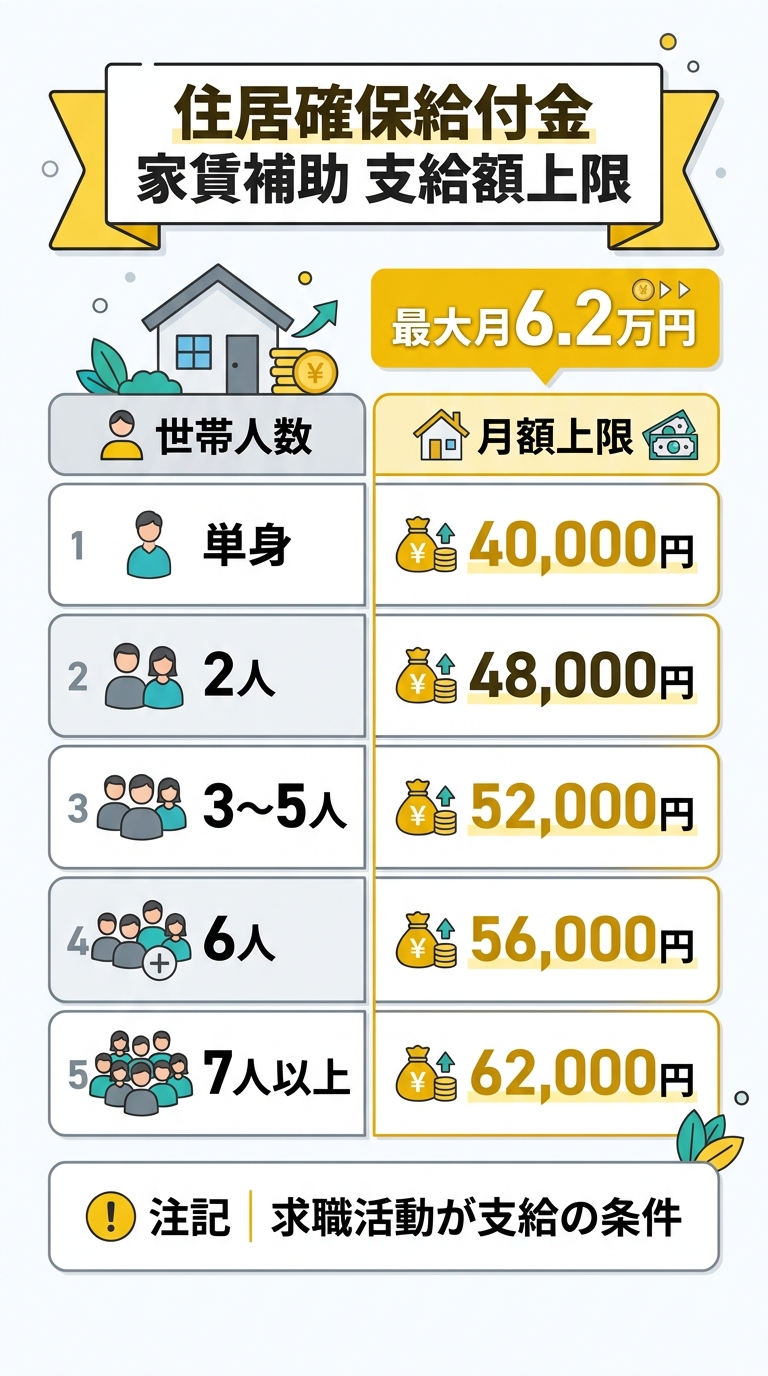 住居確保給付金の支給額一覧(世帯人数別上限)