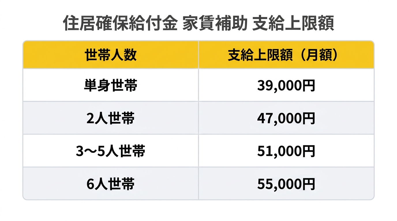 住居確保給付金（家賃補助）支給上限額テーブル