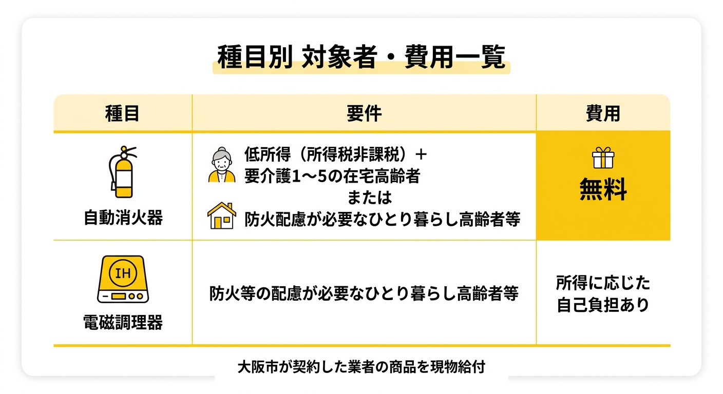種目別 対象者・費用一覧