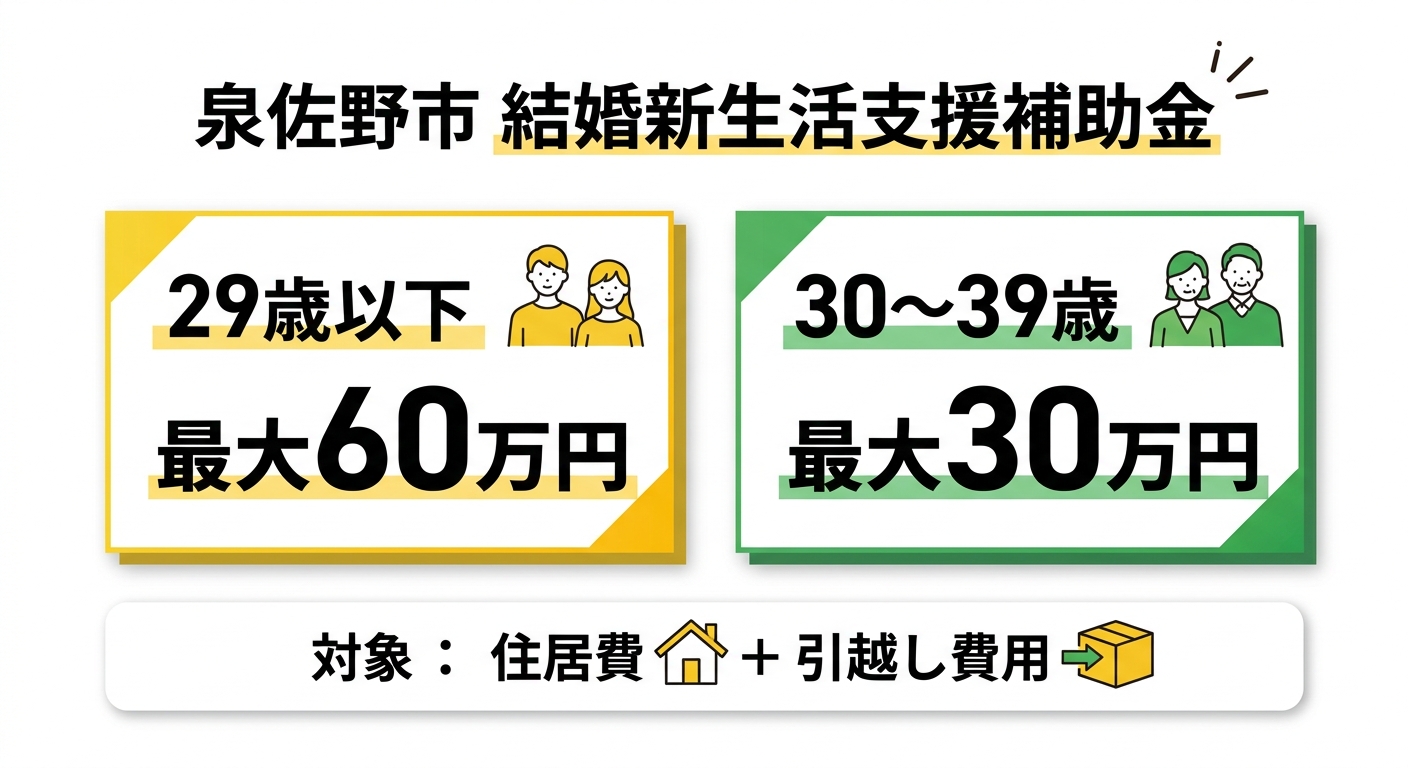 泉佐野市結婚新生活支援補助金 受給額比較チャート