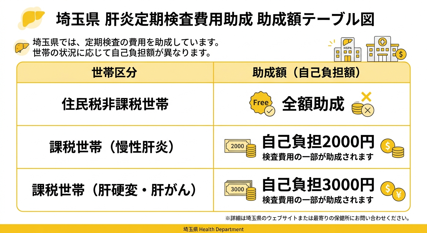 肝炎定期検査費用助成 助成額テーブル