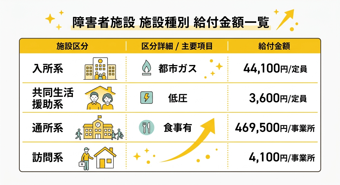 施設種別×ガス種別 給付金額一覧