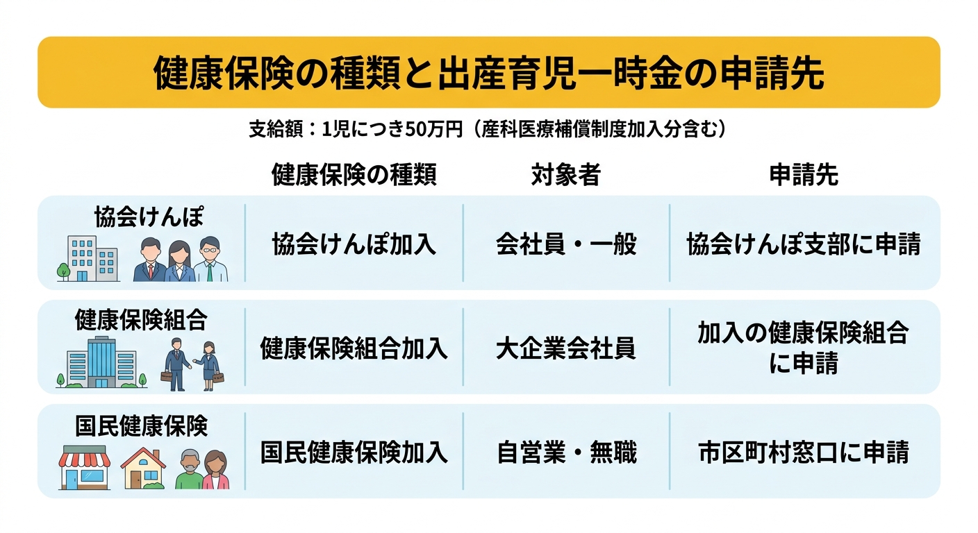 健康保険の種類別　申請先比較表