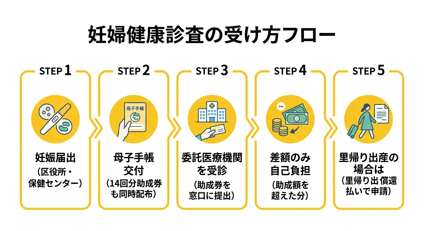 妊婦健康診査の受け方フロー図