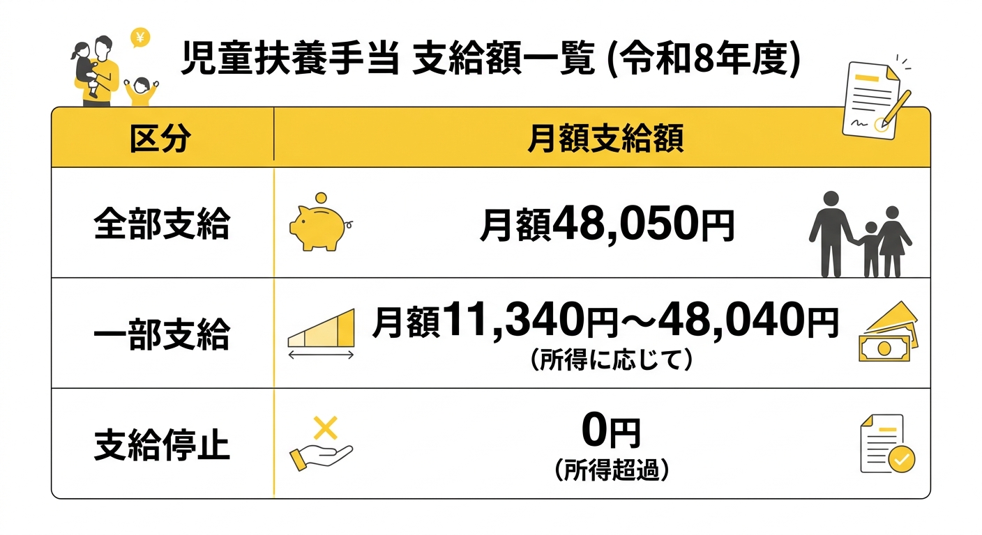 児童扶養手当 支給額一覧（令和8年度）