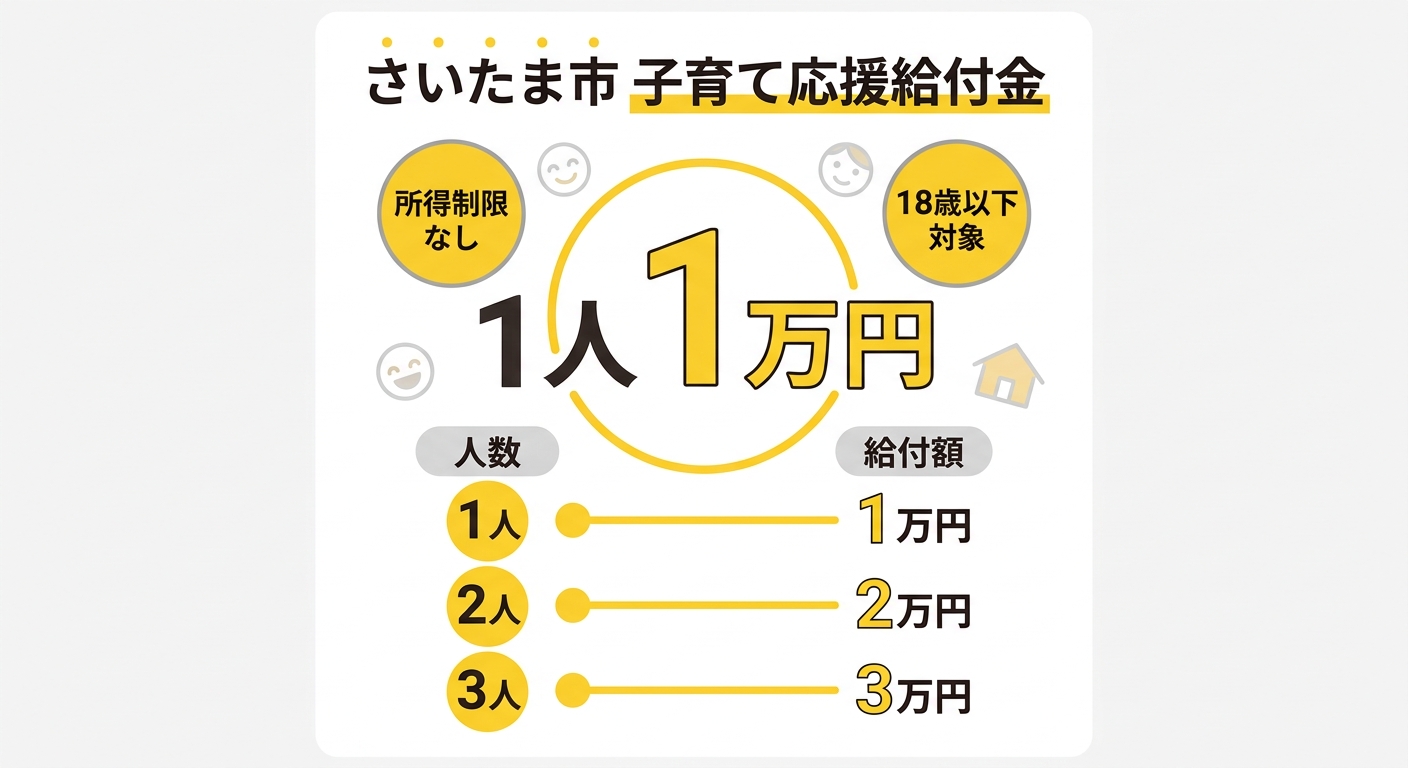さいたま市子育て応援給付金 金額と対象者の比較図