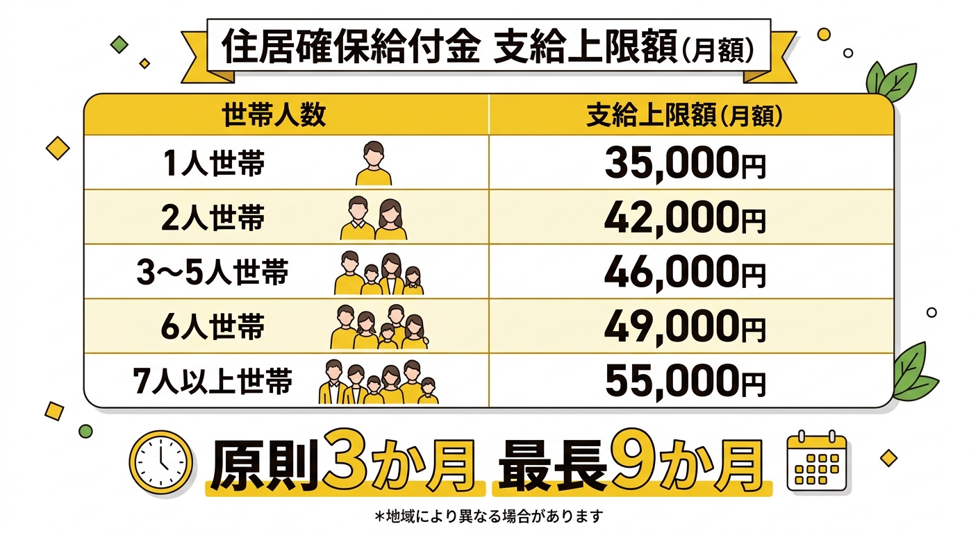 住居確保給付金 世帯別支給上限額テーブル