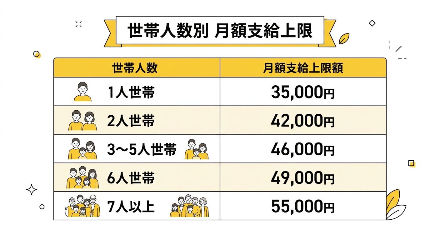 世帯人数別 月額支給上限の図解