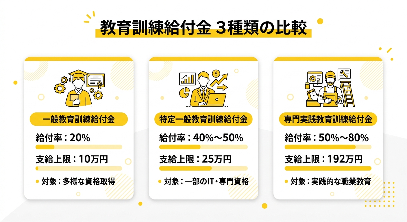 教育訓練給付金3種類の比較図