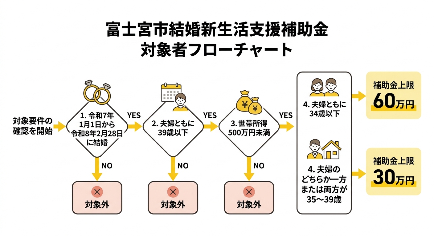 富士宮市結婚新生活支援補助金 対象者フローチャート