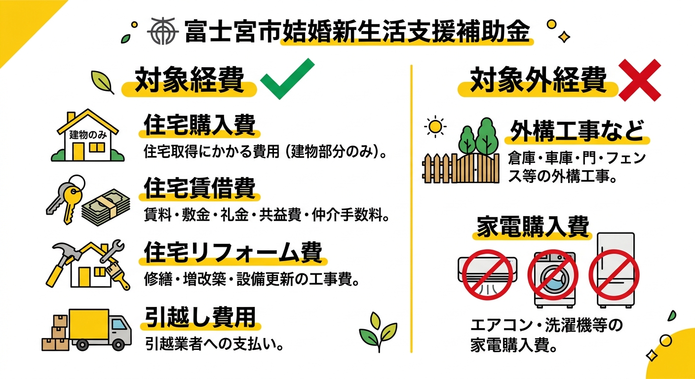 富士宮市結婚新生活支援補助金 対象経費と対象外経費の比較