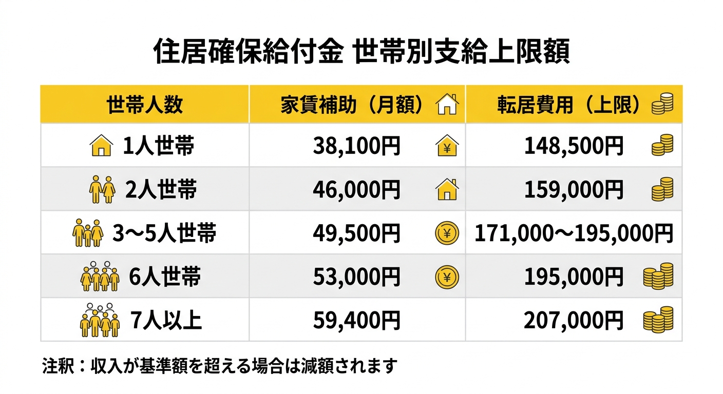 住居確保給付金 世帯別支給上限額