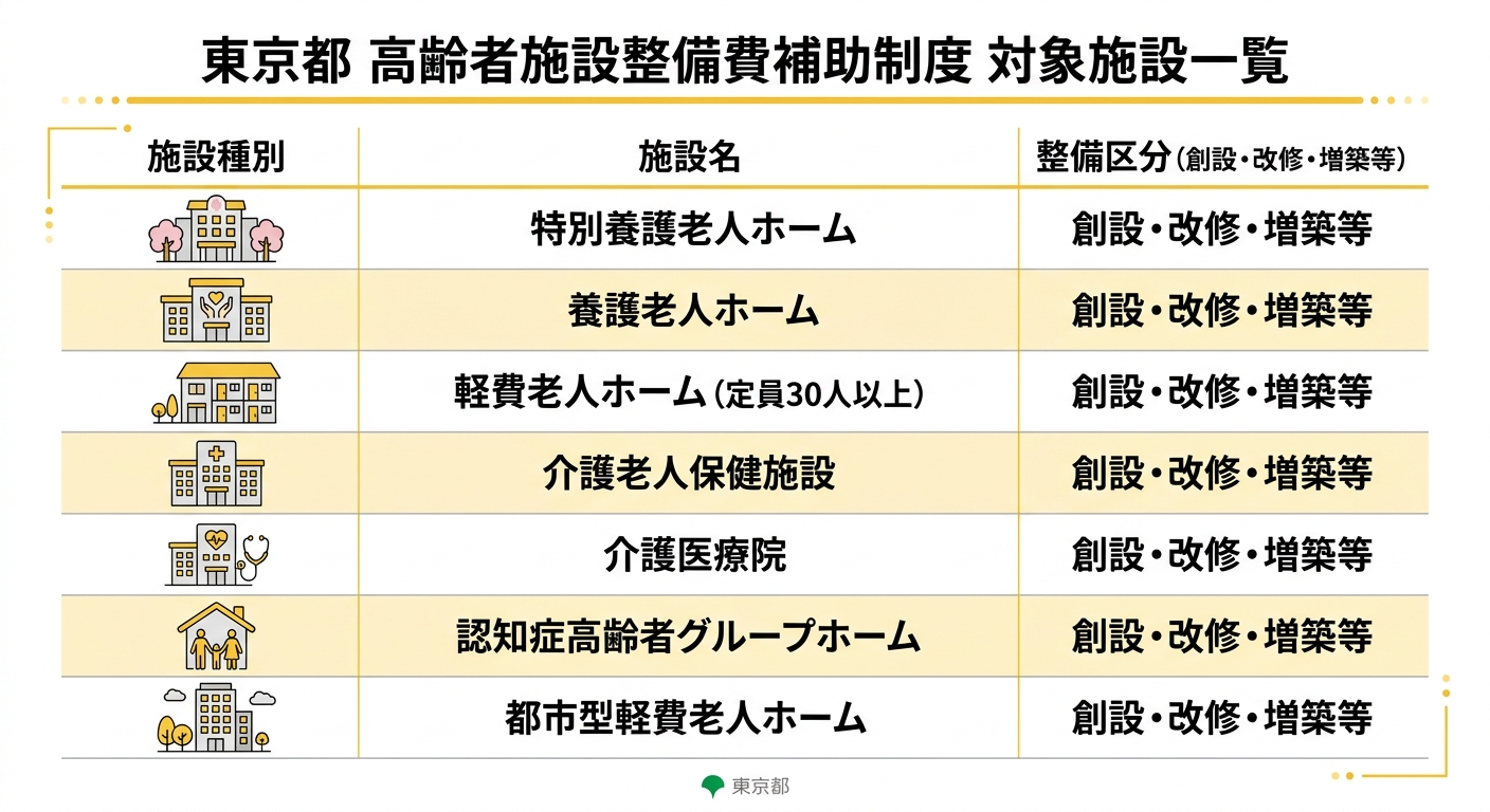 東京都高齢者施設整備費補助制度 対象施設種別一覧