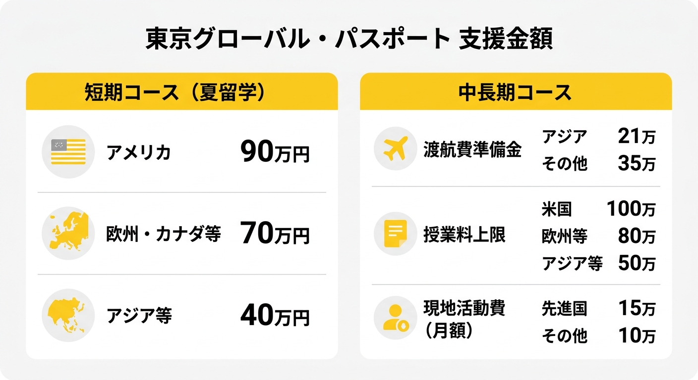 東京グローバル・パスポート 支援金額比較表