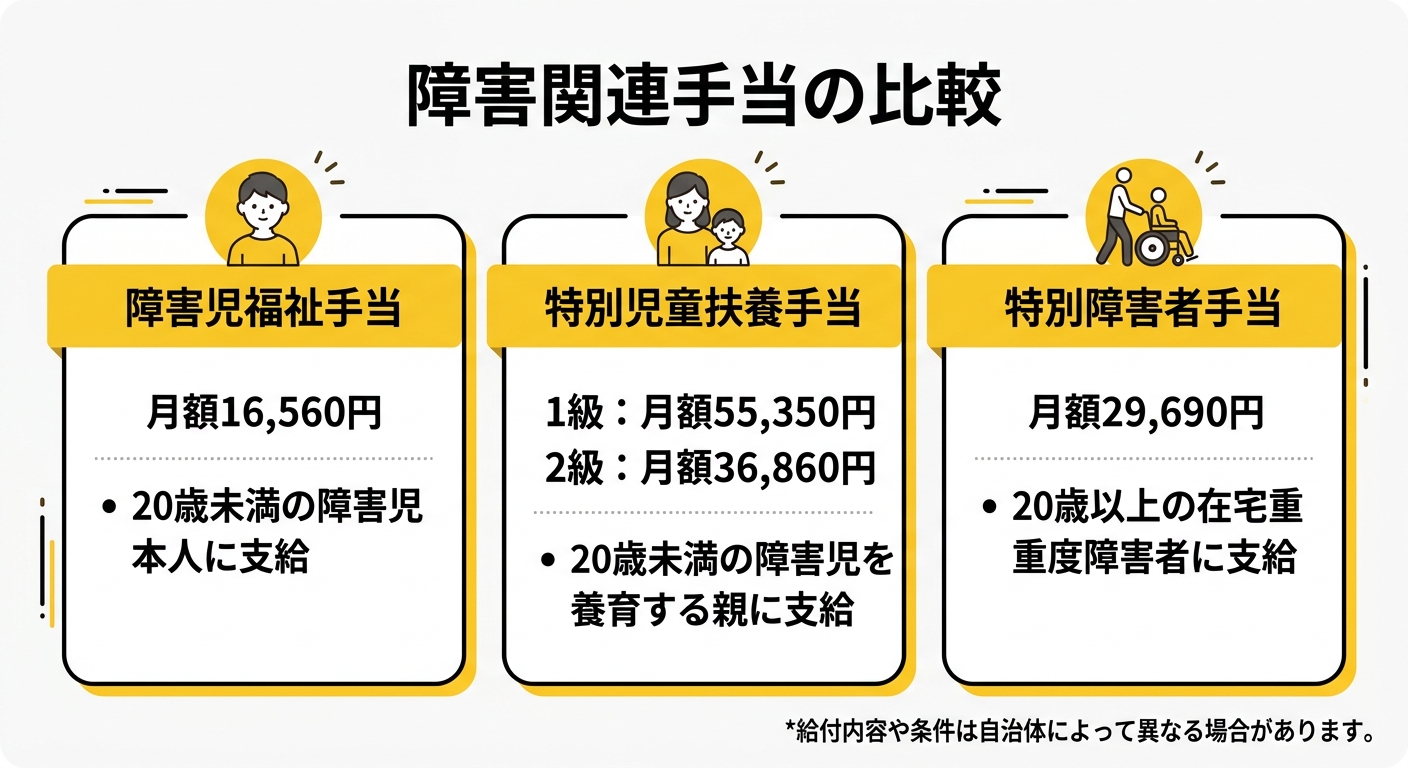 障害関連手当の比較チャート